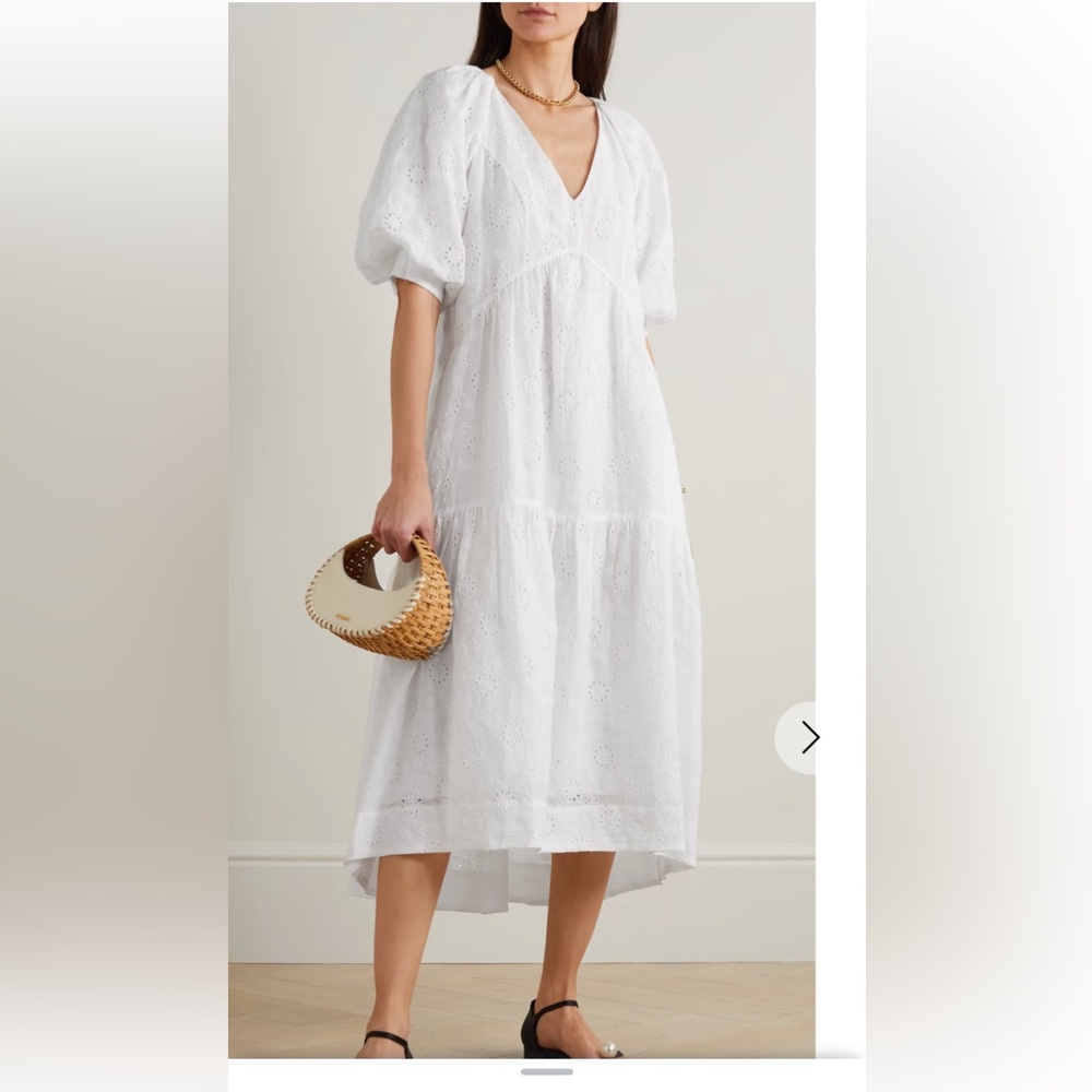NWT $568 Frame V Neck Puff sleeve maxi dress white size X Small